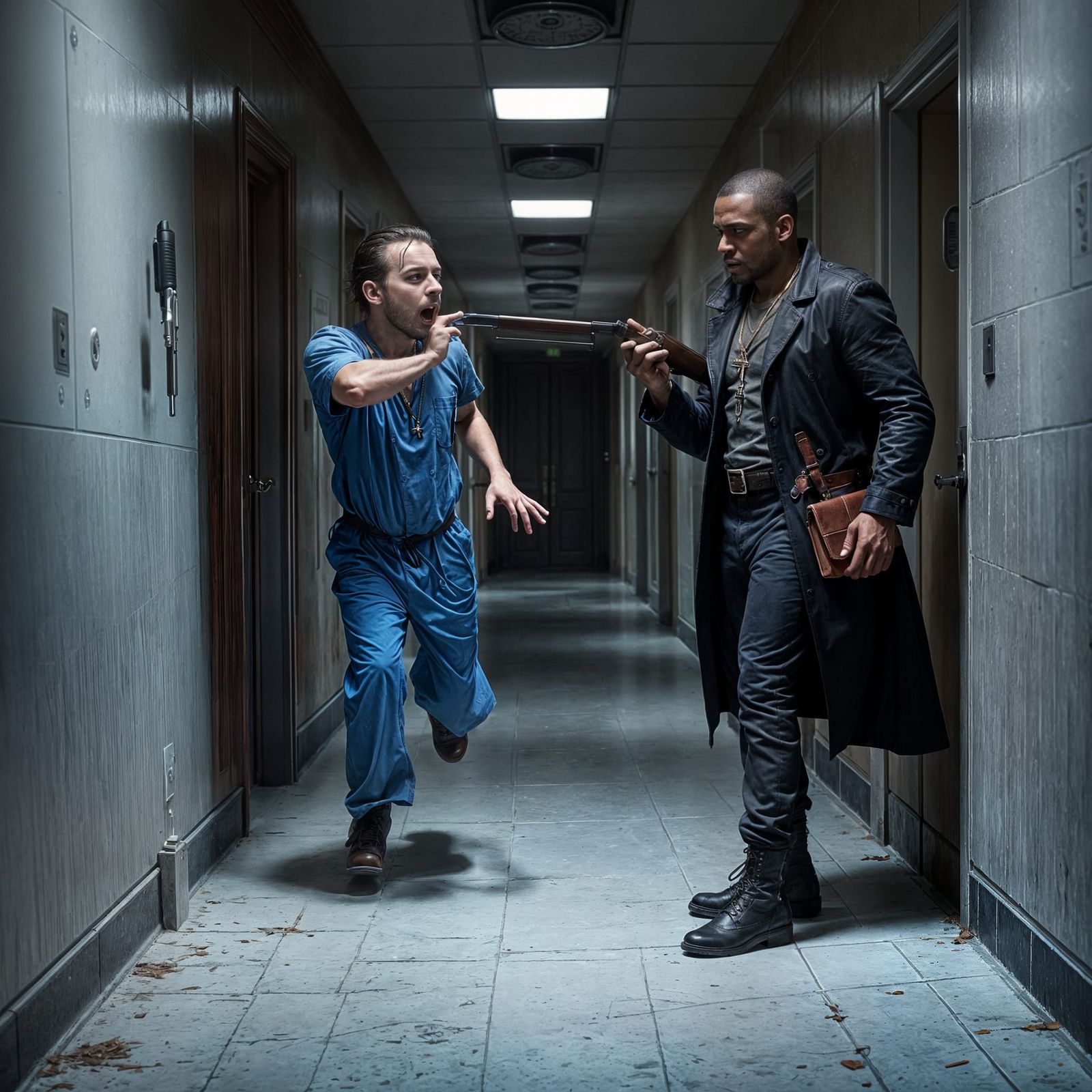 Vampire Hunter Standoff in Asylum Hallway