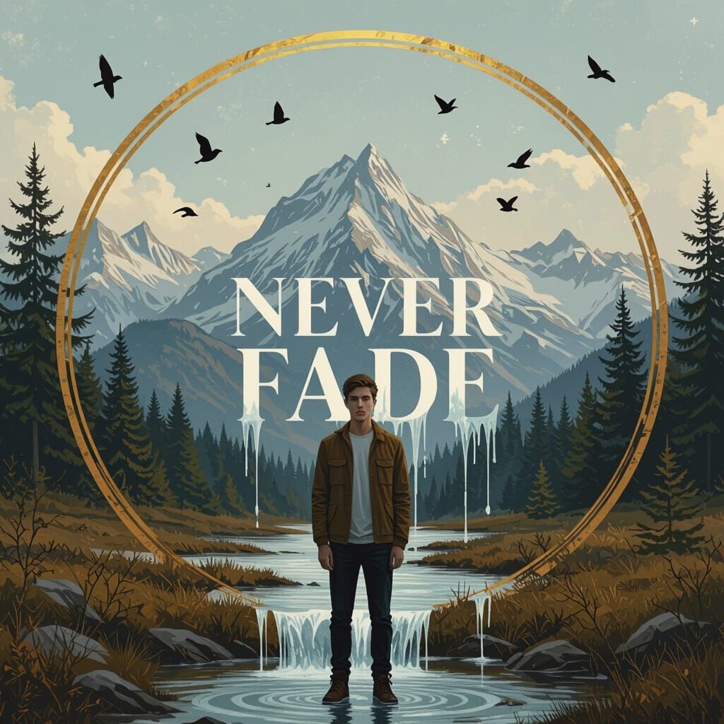 Man in Mountain Landscape with Golden Frame