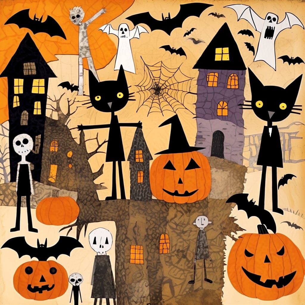 Haunting Halloween Collage in Mixed Media Style