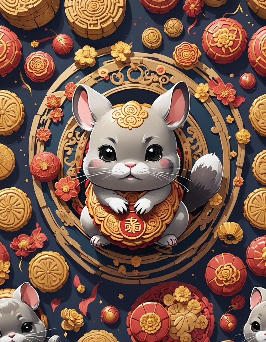 Chinese New Year Chinchilla with Moon Cake