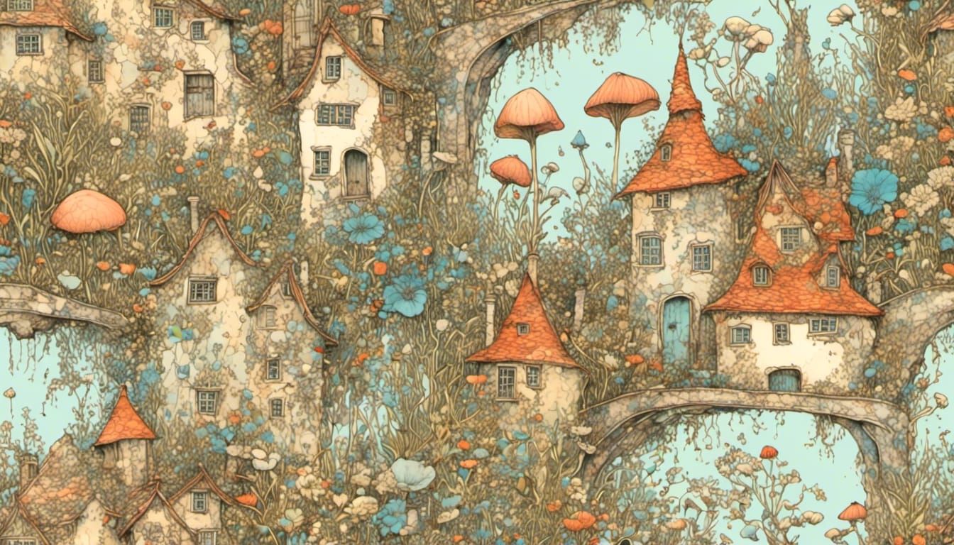 Whimsical Village Garden in Polychromous Style