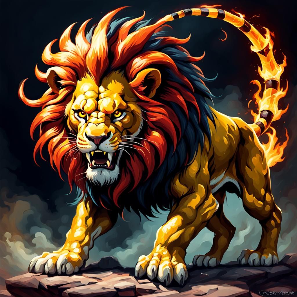 Fiery Lion with Scorpion Tail in Sinister Style