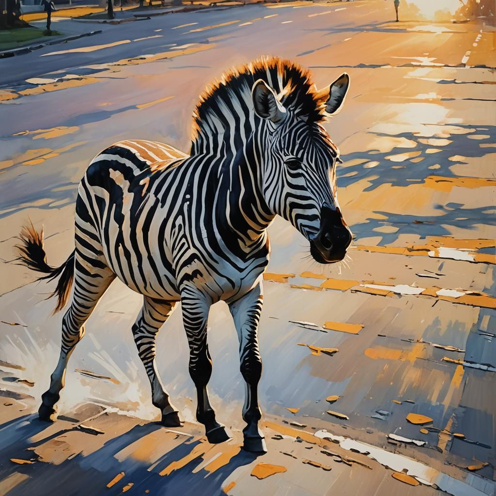 Zebra Crossing in Impressionist Oil Painting Style