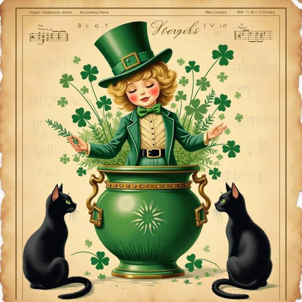 Whimsical Vintage Leprechaun Illustration with Irish Charm
