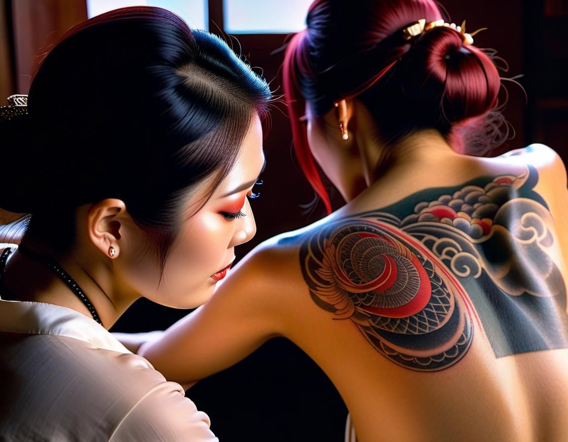 Japanese Woman's Wabori Tattoo Design