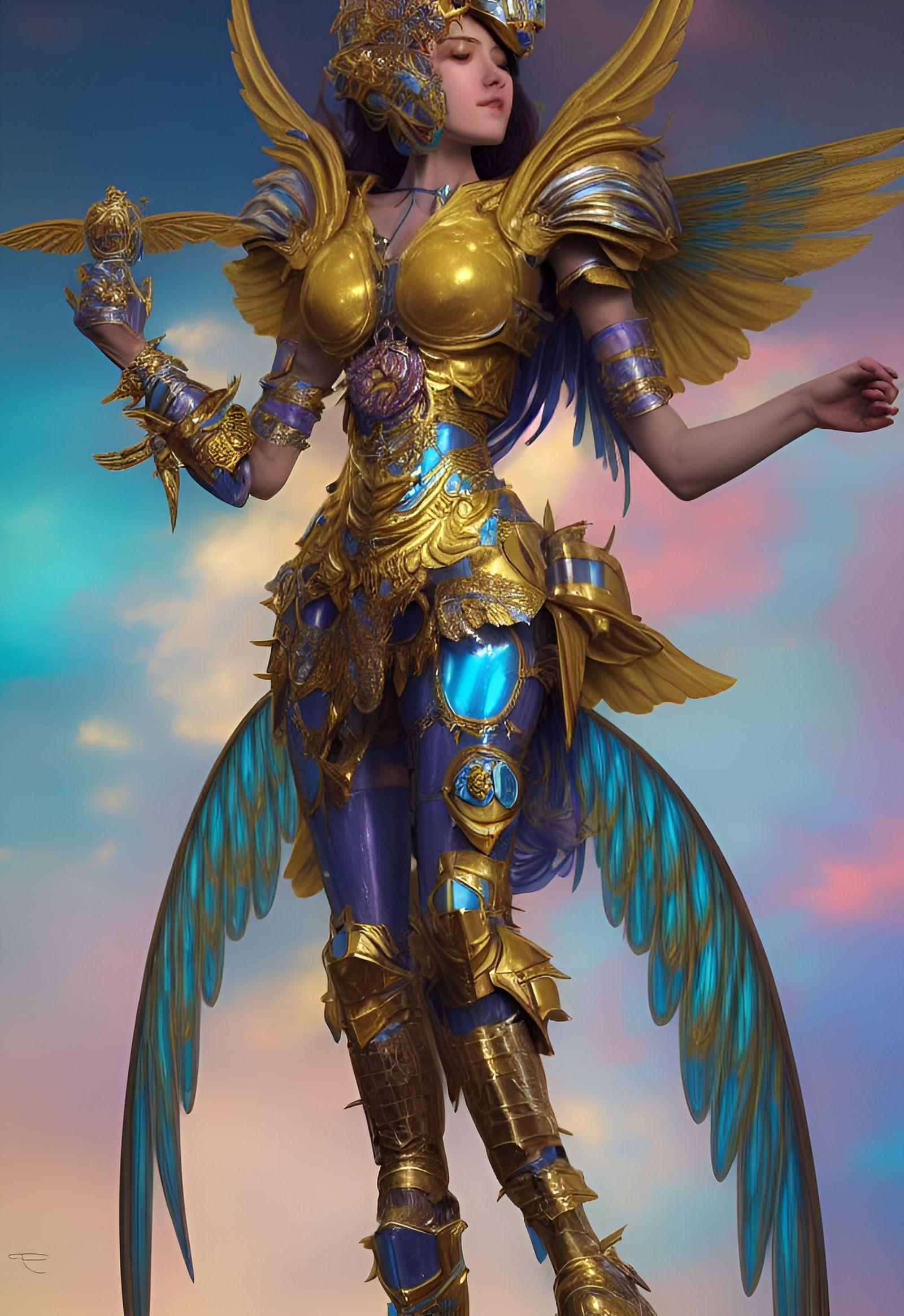Winged Knight Goddess in Golden Clockwork Armor