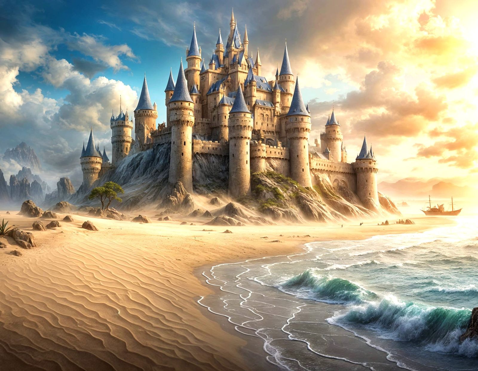 Fantasy Sandcastle Guarded by Dragons