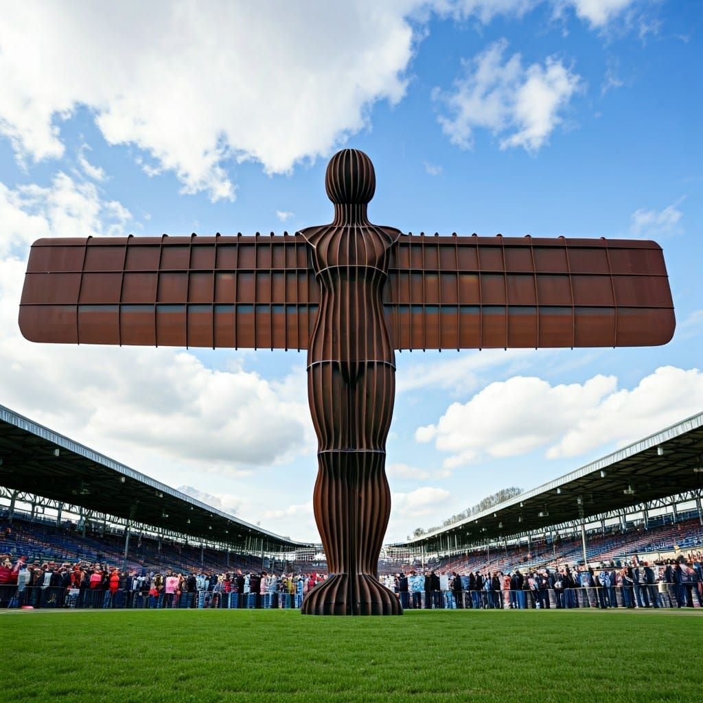Angel of North gets Newcastle shirt ahead of final

monument angel of the north in Gateshead