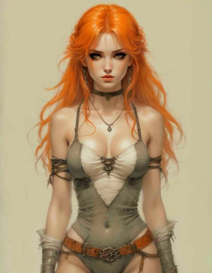 Red-Haired Woman in High Contrast Fantasy Art