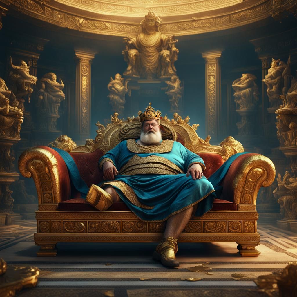 Obese Greek King on Gilded Couch