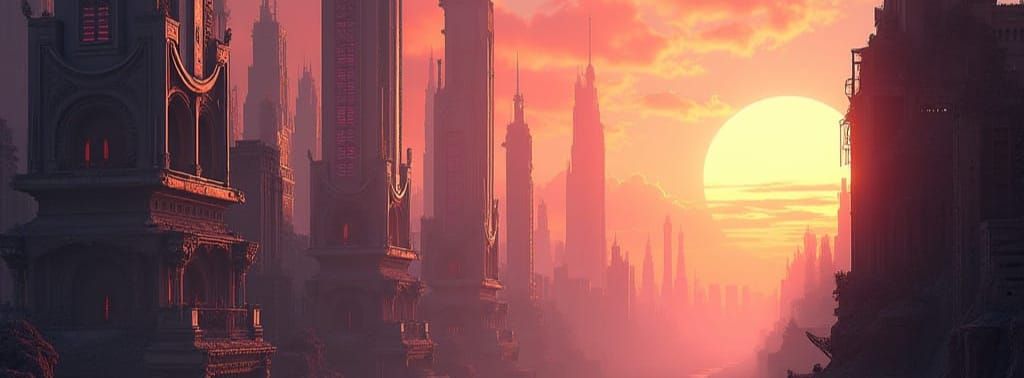 Futuristic Cityscape Dazzles at Sunset