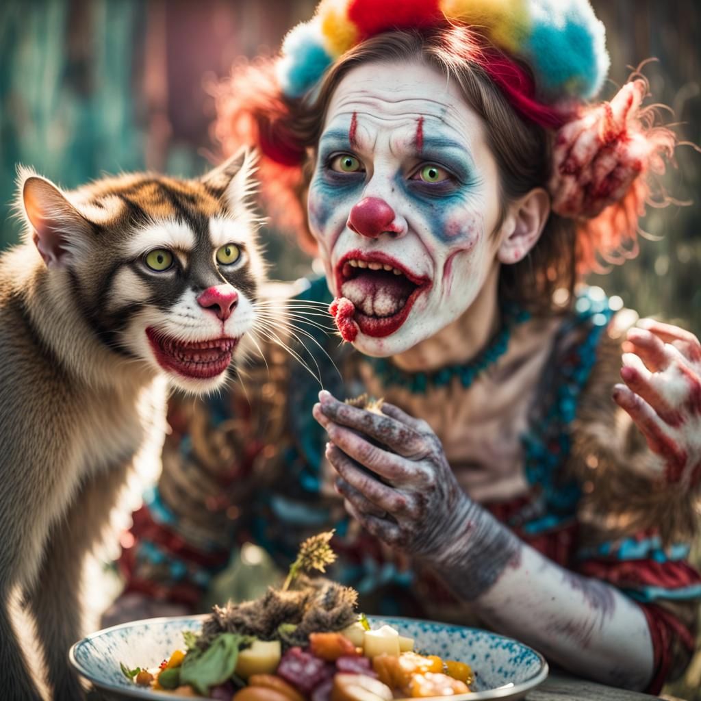 Zombie Monkey Clown Eats Cat in Divine Light