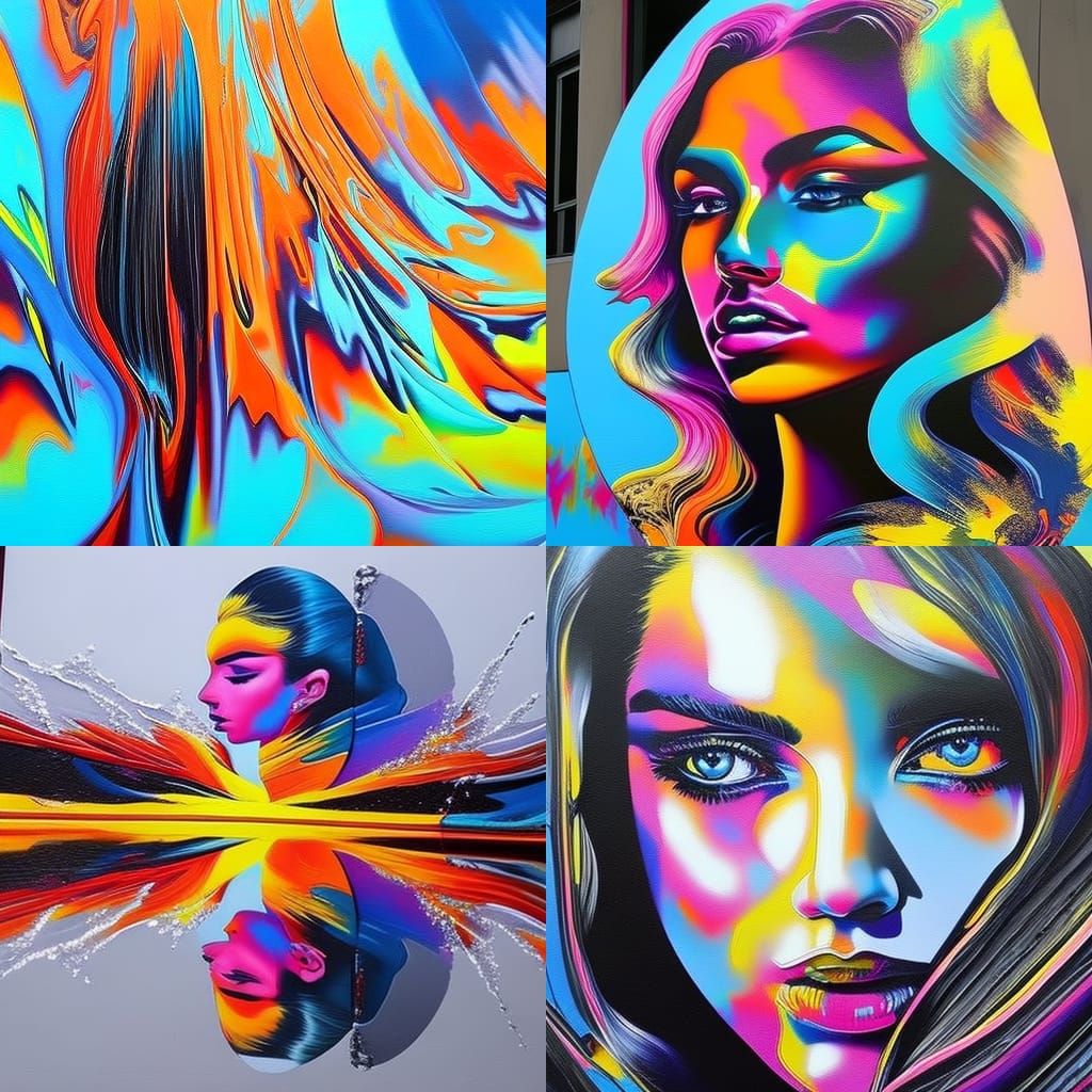 Stunning Woman's Mirror Reflection in Graffiti Art Style