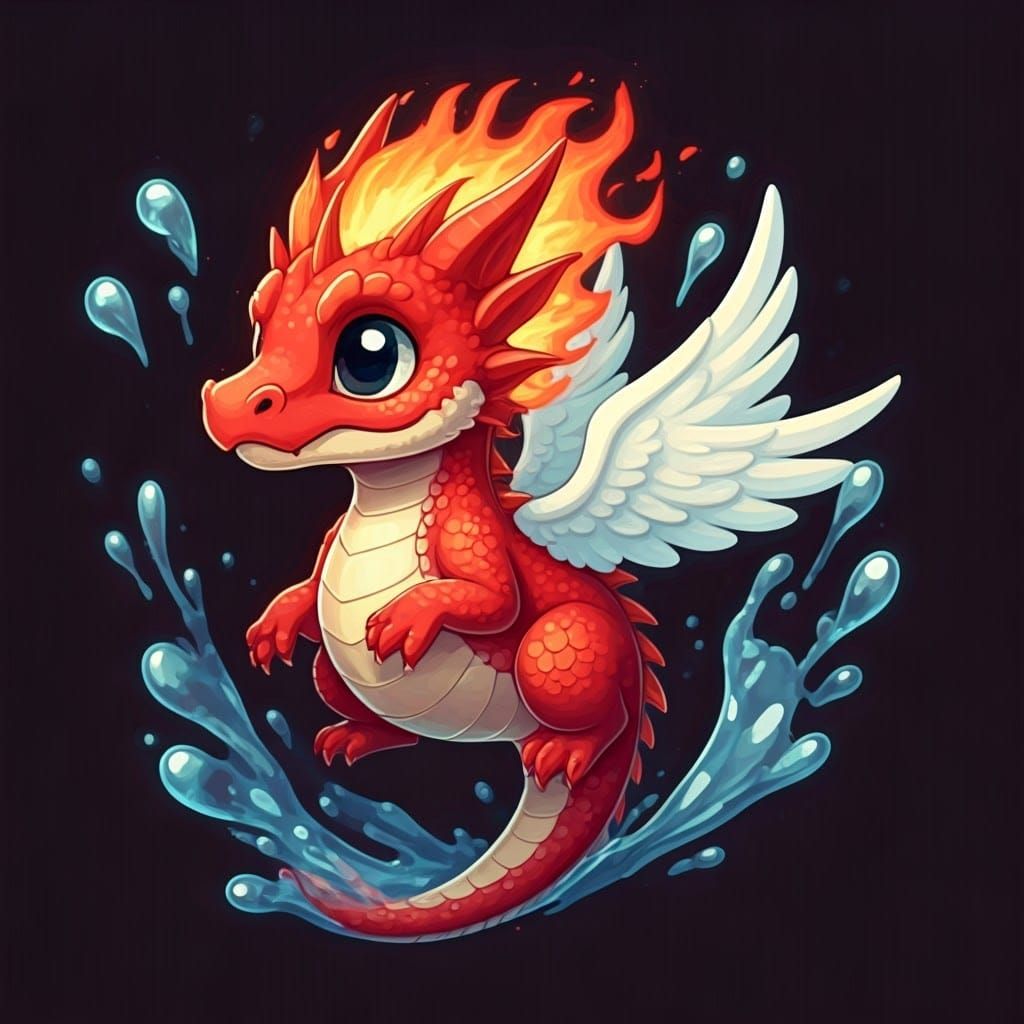 Playful Chibi Red Dragon with Angelic Wings