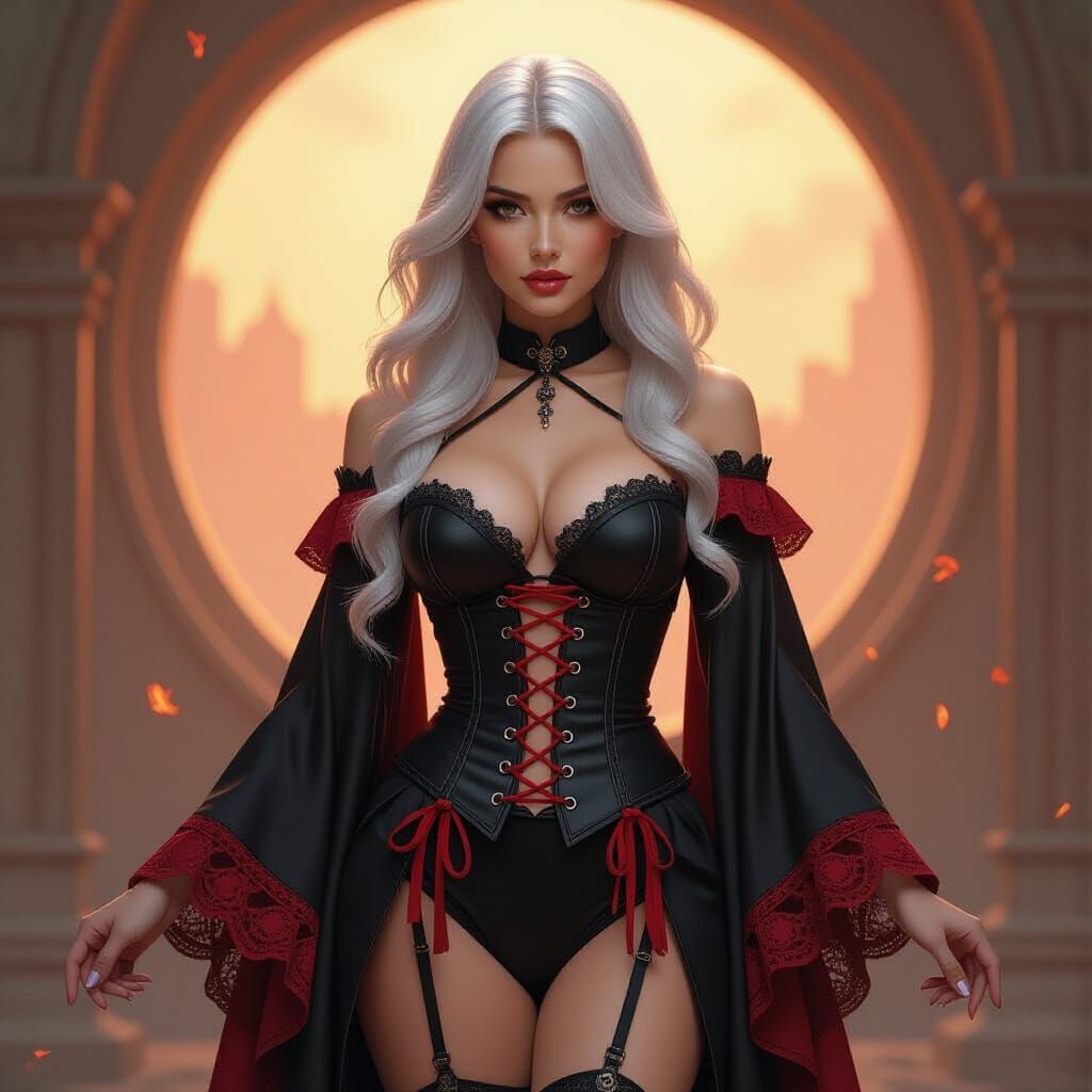 Fantasy Woman with Fiery Aura and Magical Orbs