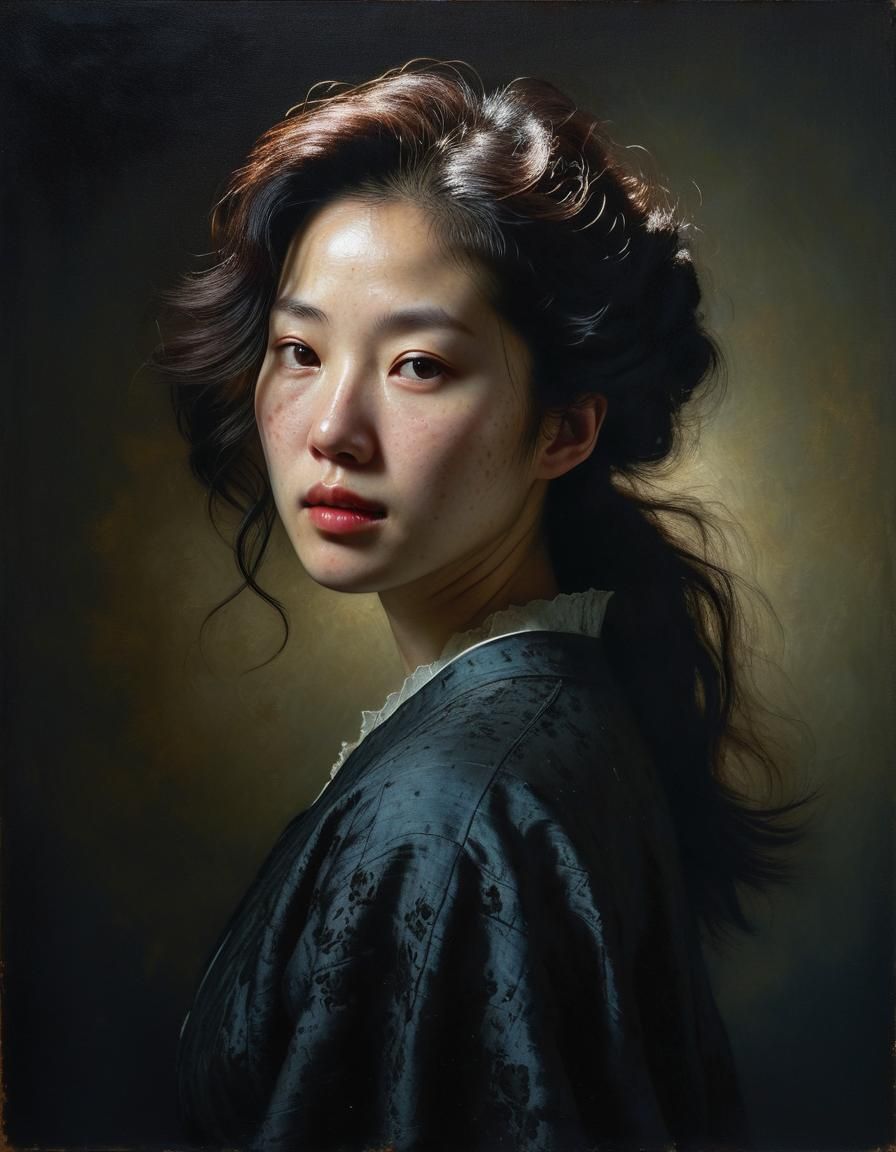 Baroque Portrait of a Korean Woman in Oil