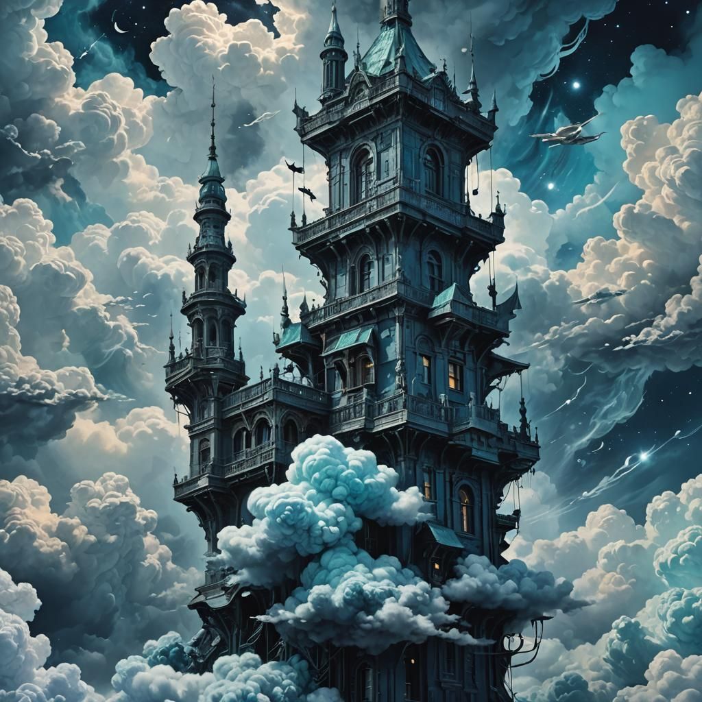 Towering Cloudscape: Surreal Photo Illustration