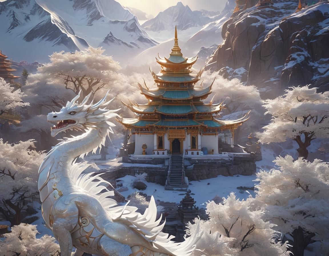 Dragon-Pulled Carriage at Mystical Tibetan Mountain Temple