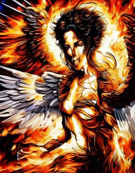 Fiery Demon with Wings Amidst Inferno Flames