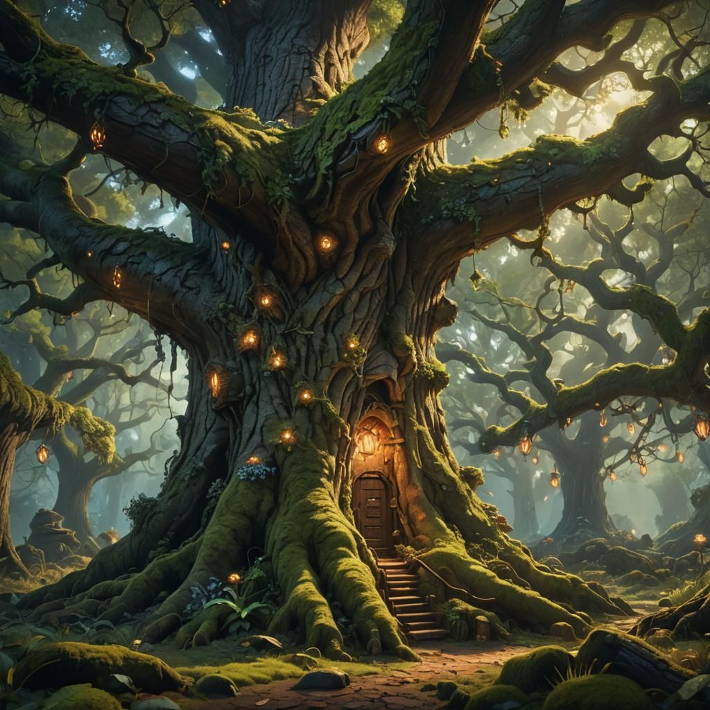 Giant Oak and Tiny Oaks: Fantasy Landscape