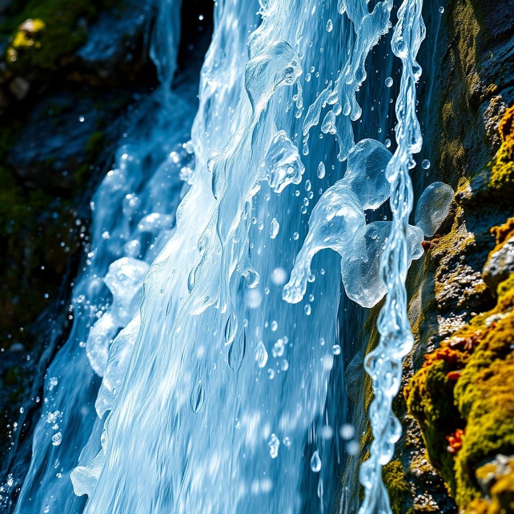 Radiant Waterfall Macro Shot in Impressionist Style