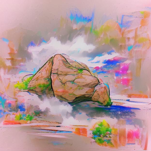 Mossy Boulder in Pencil Sketch Style