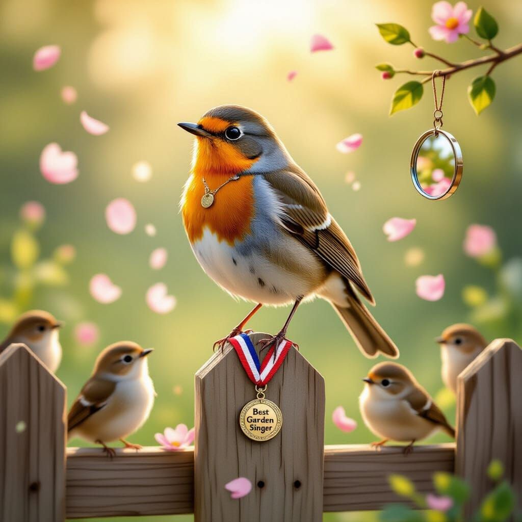 Robin's Proud Moment: A Whimsical Avian Illustration