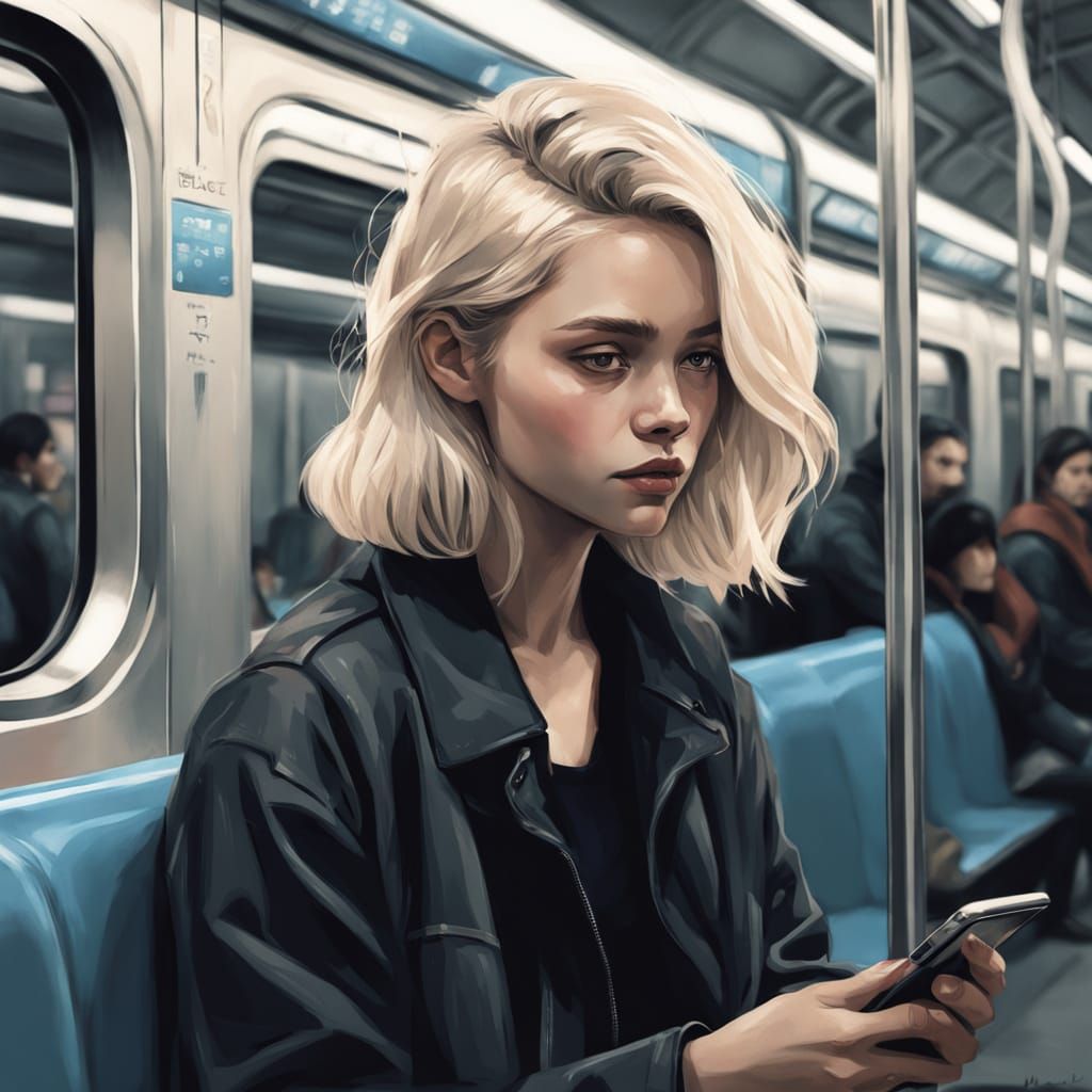 Shy Woman Reading on Milan Metro in Soft Light