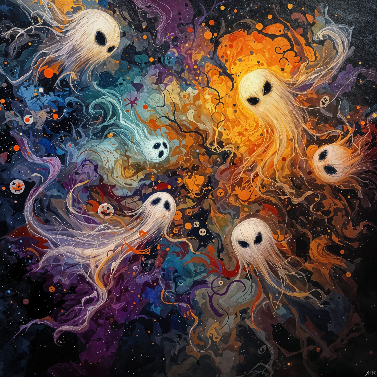 Vintage Halloween Abstract Oil Painting in 4K