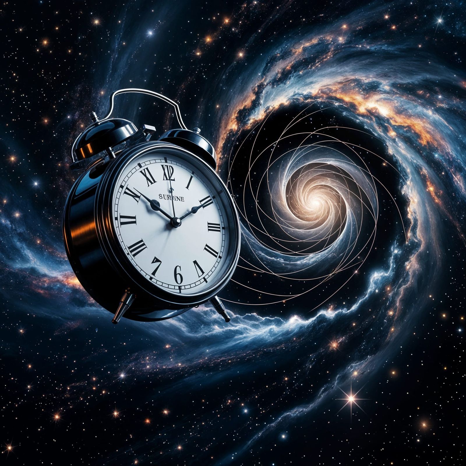 Clock in Space with Time Tunnel, Fantasy Art