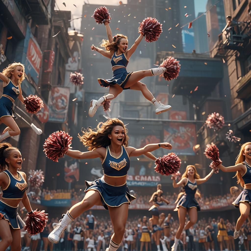 Detailed Cheerleader Matte Painting in Deep Color