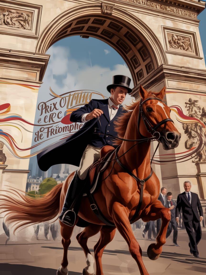 Chestnut Horse Races Through Arc de Triomphe in Golden Hour ...
