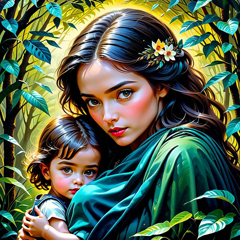 Epic Motherhood Collage in Impressionist Style