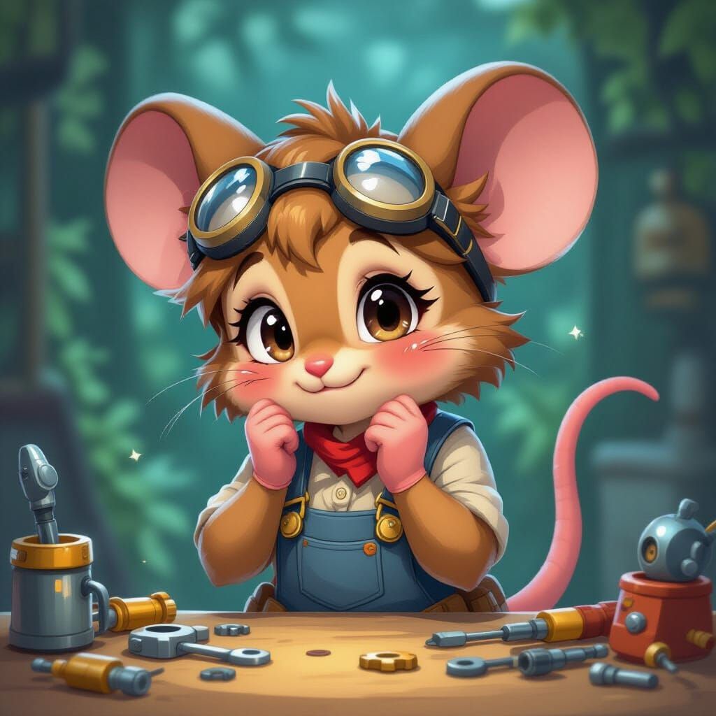 Shy Anime Mouse Girl with Goggles