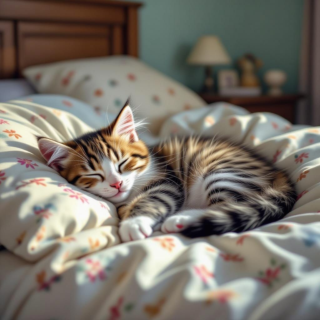 Cute Kitten Sleeping: Hyperrealistic Splash Art