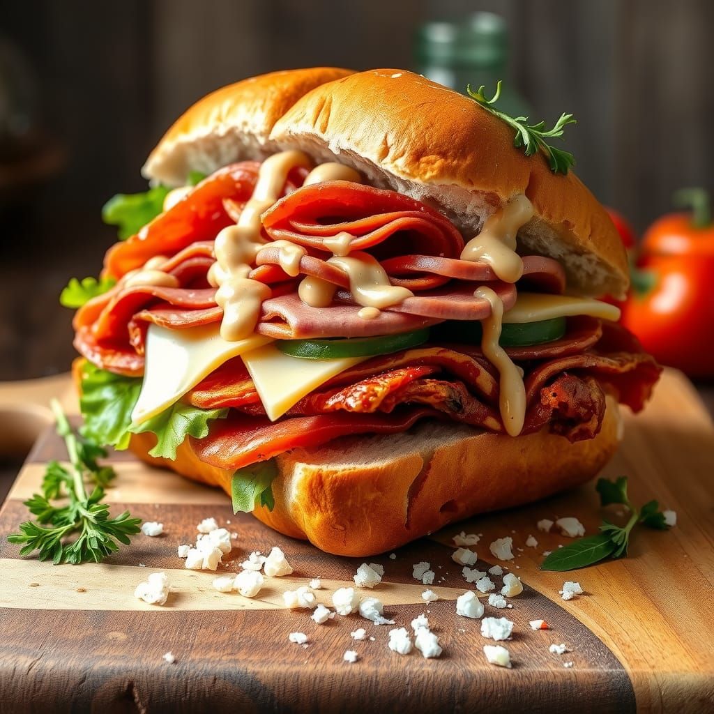 Mouthwatering Hoagie Still Life in Vibrant Style