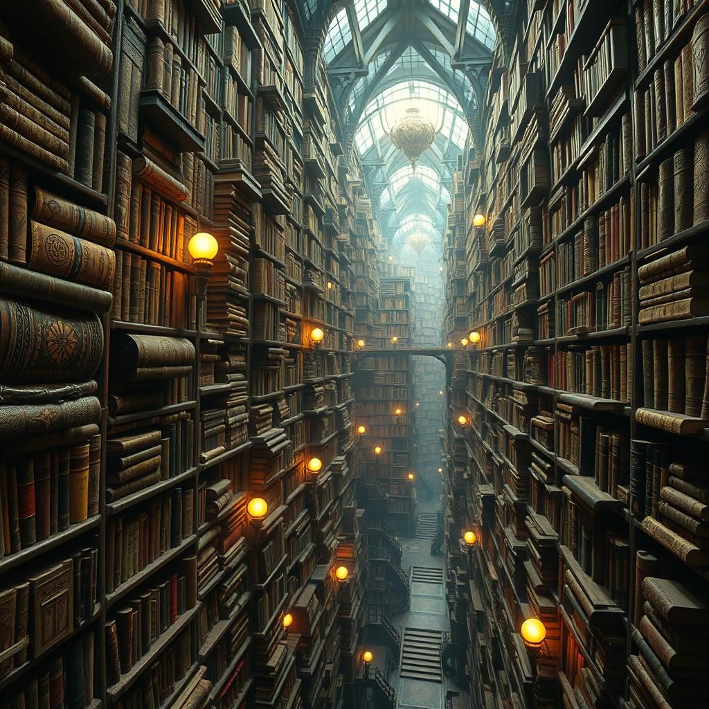 Vast Labyrinthine Library with Ancient Tomes