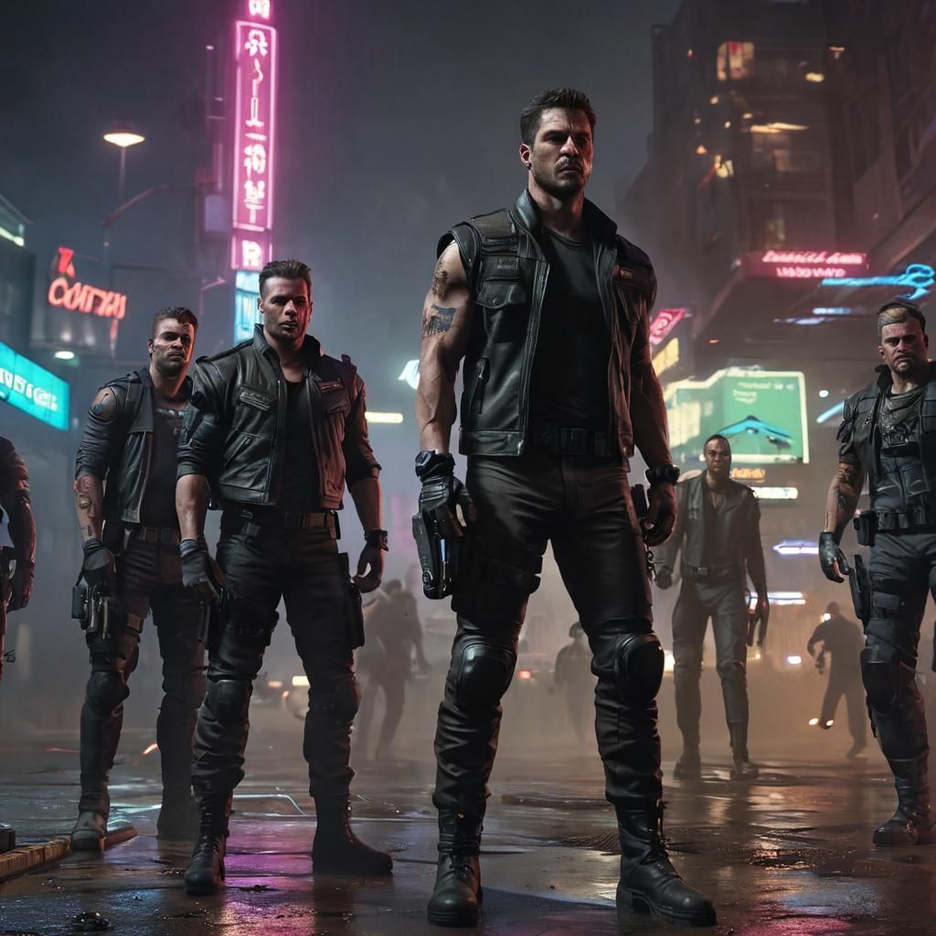 Cyberpunk Police Capture Criminal in Neon Cityscape