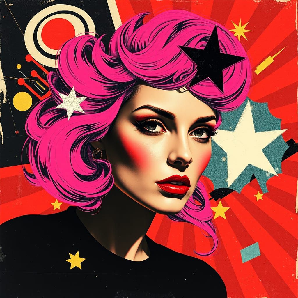 Surreal Dada Portrait of Woman with Pink Hair