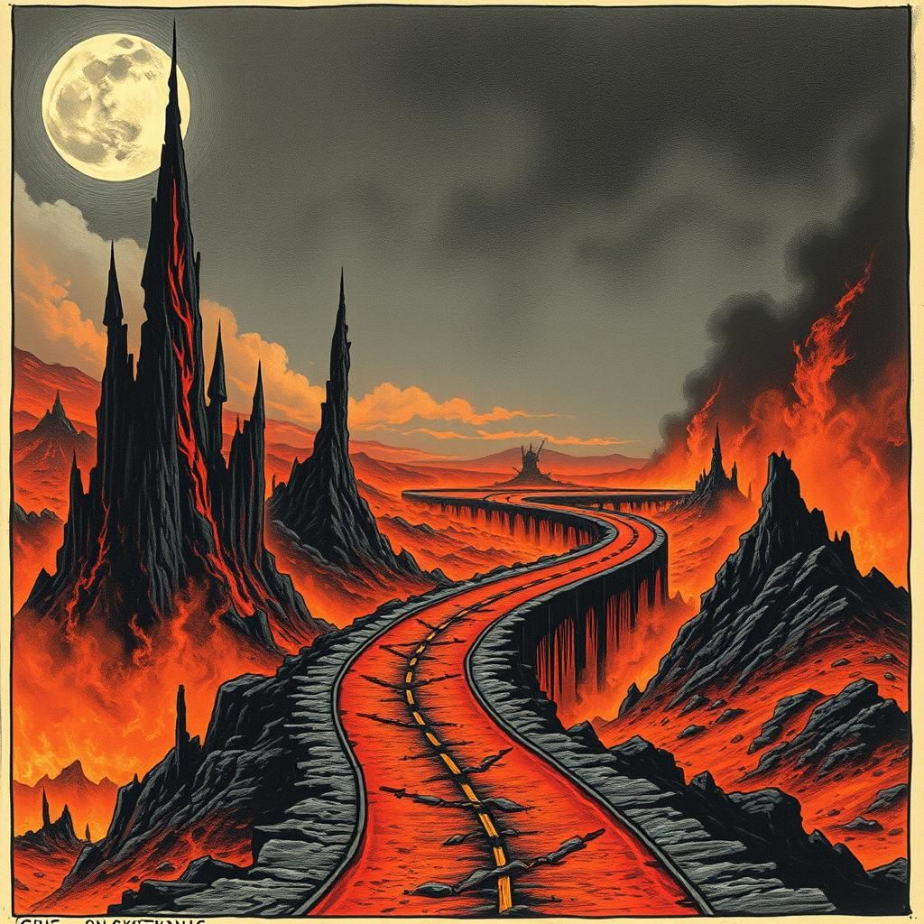 Infernal Highway Etching with Sickle Moon