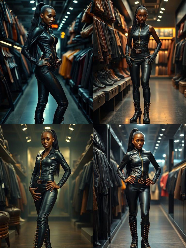 Sleek Ebony Goddess in Leather Catsuit