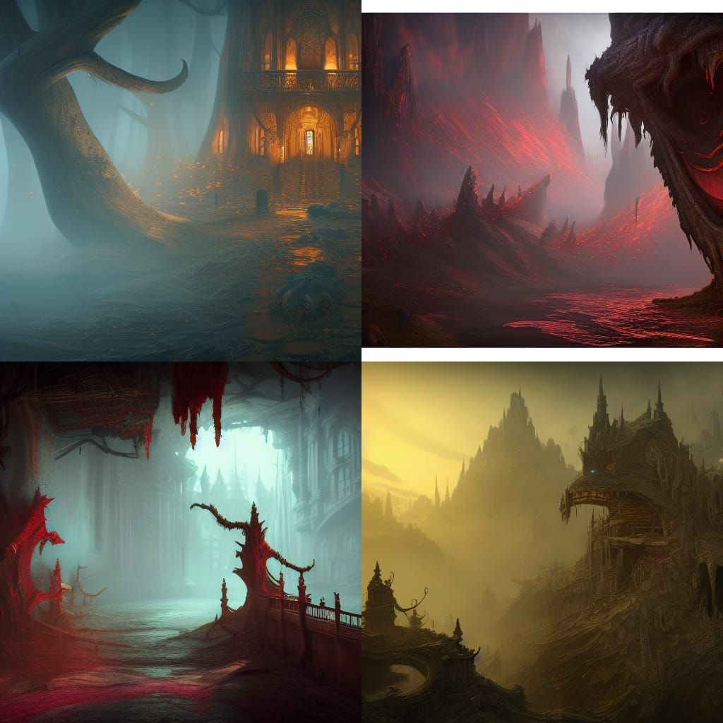 Fantastical Jumpscare in Deep Color, Detailed Matte Painting