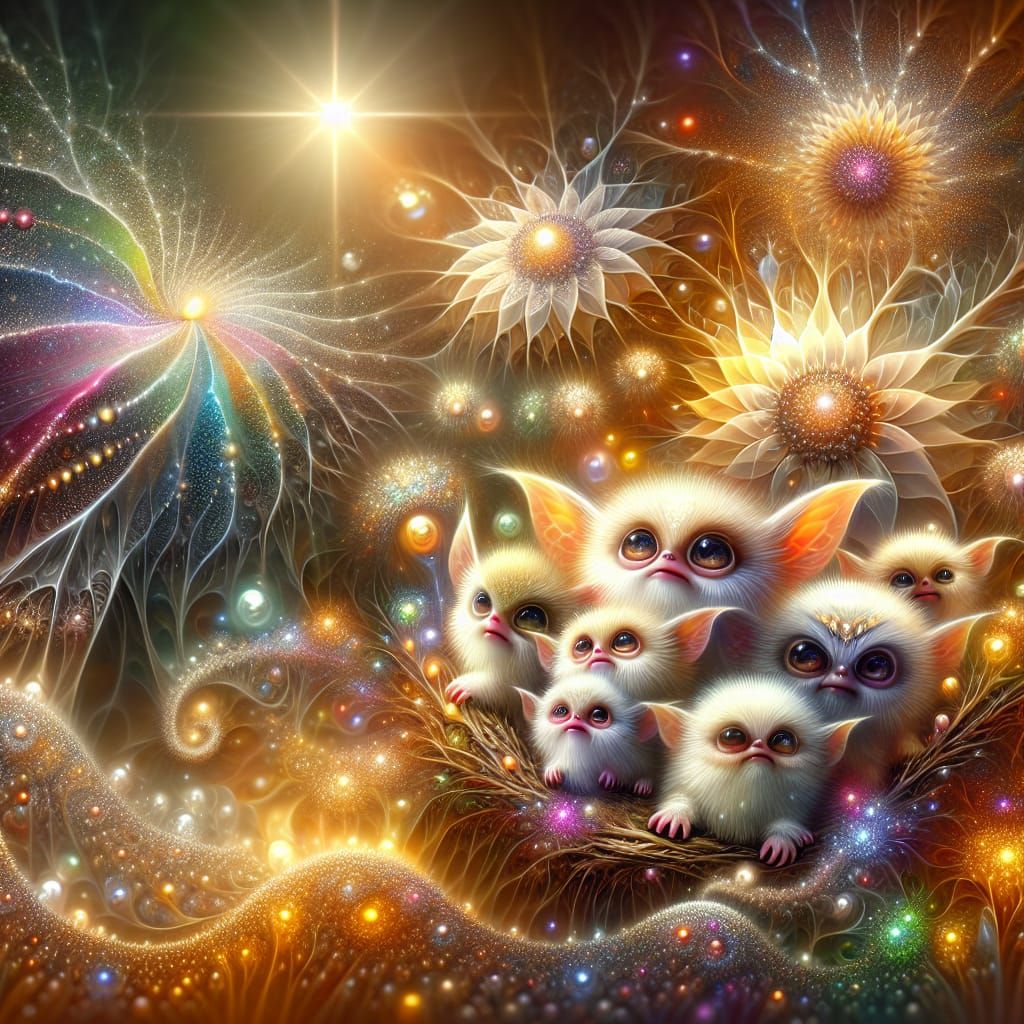 Baby Gremlins in Ethereal Crystal Garden Scene
