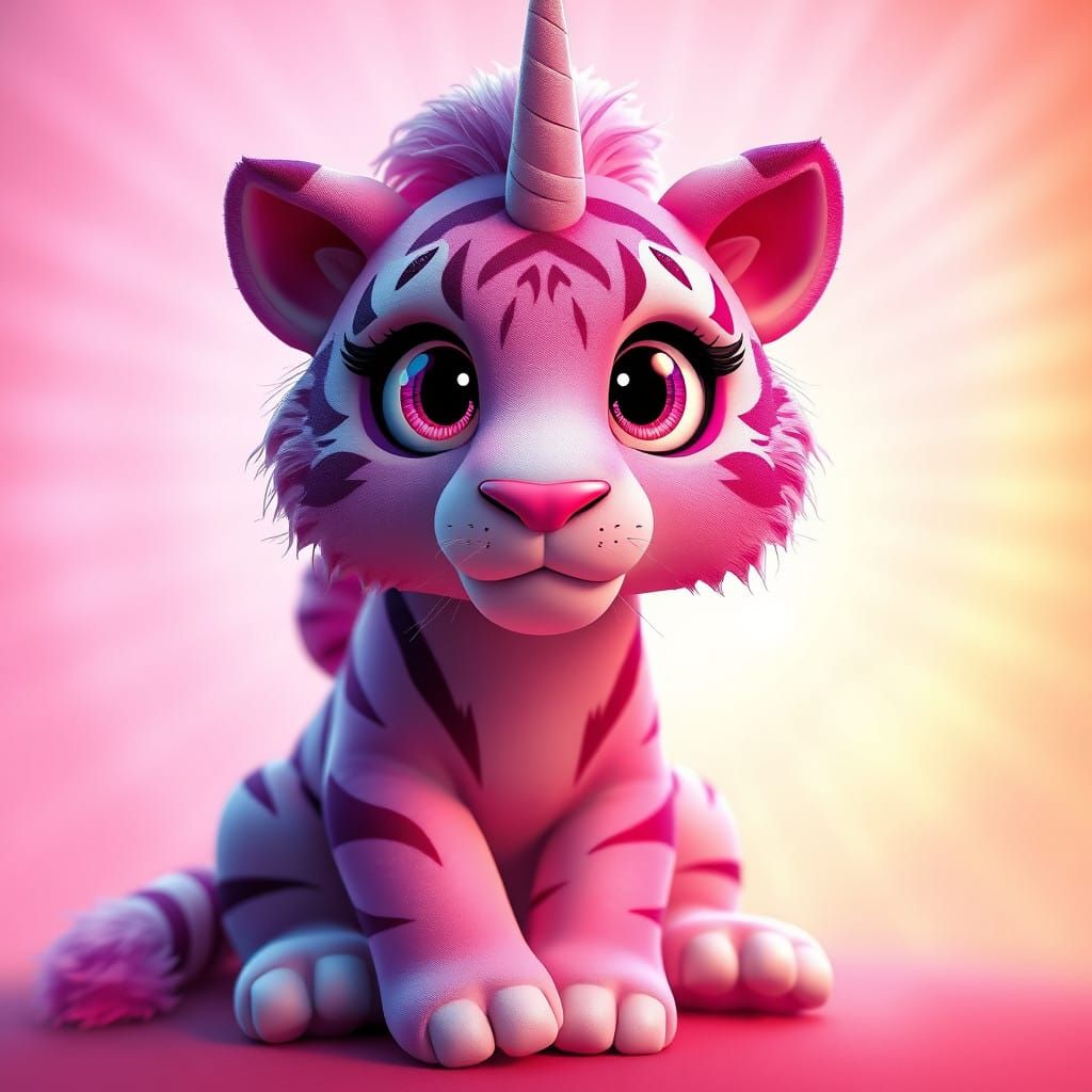 Whimsical Pink Tiger Unicorn in Ethereal Halo