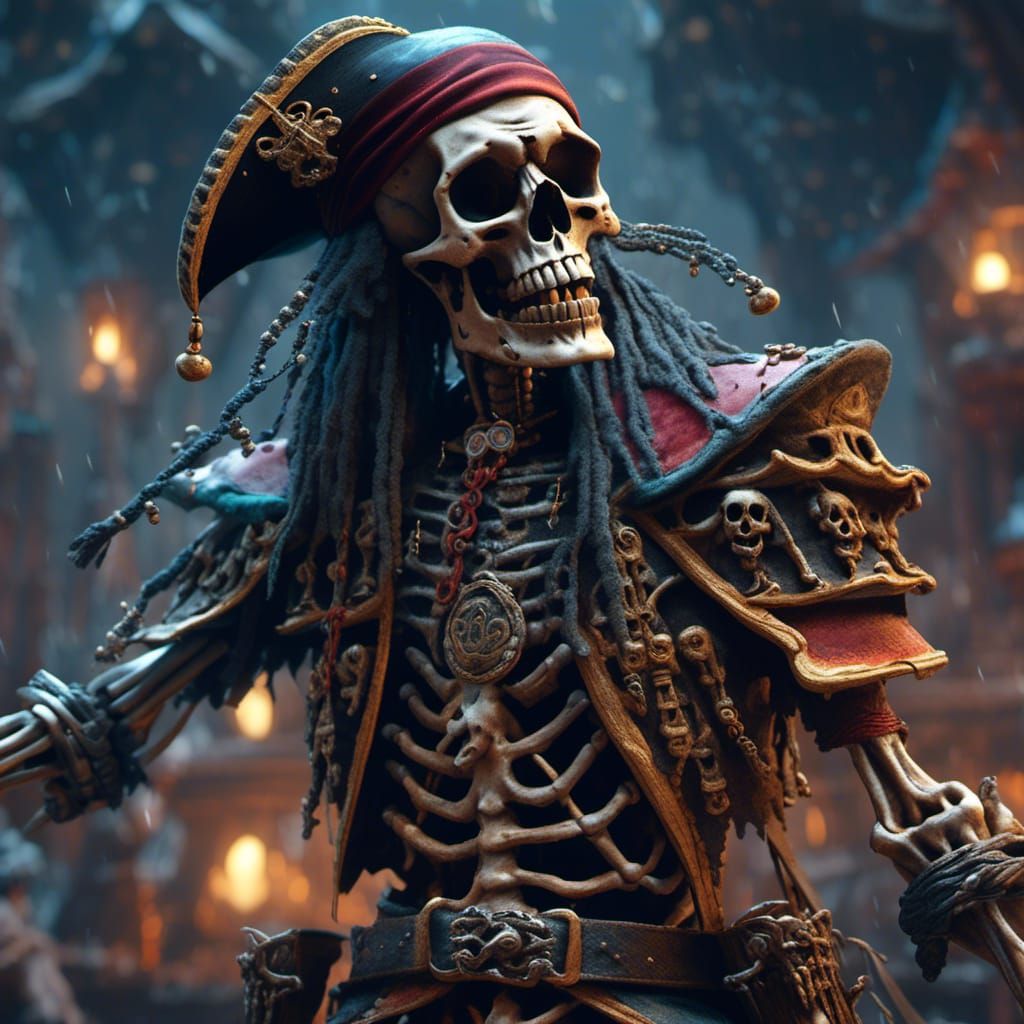 Screaming Skeleton Pirate Captain in Hyperreal Detail