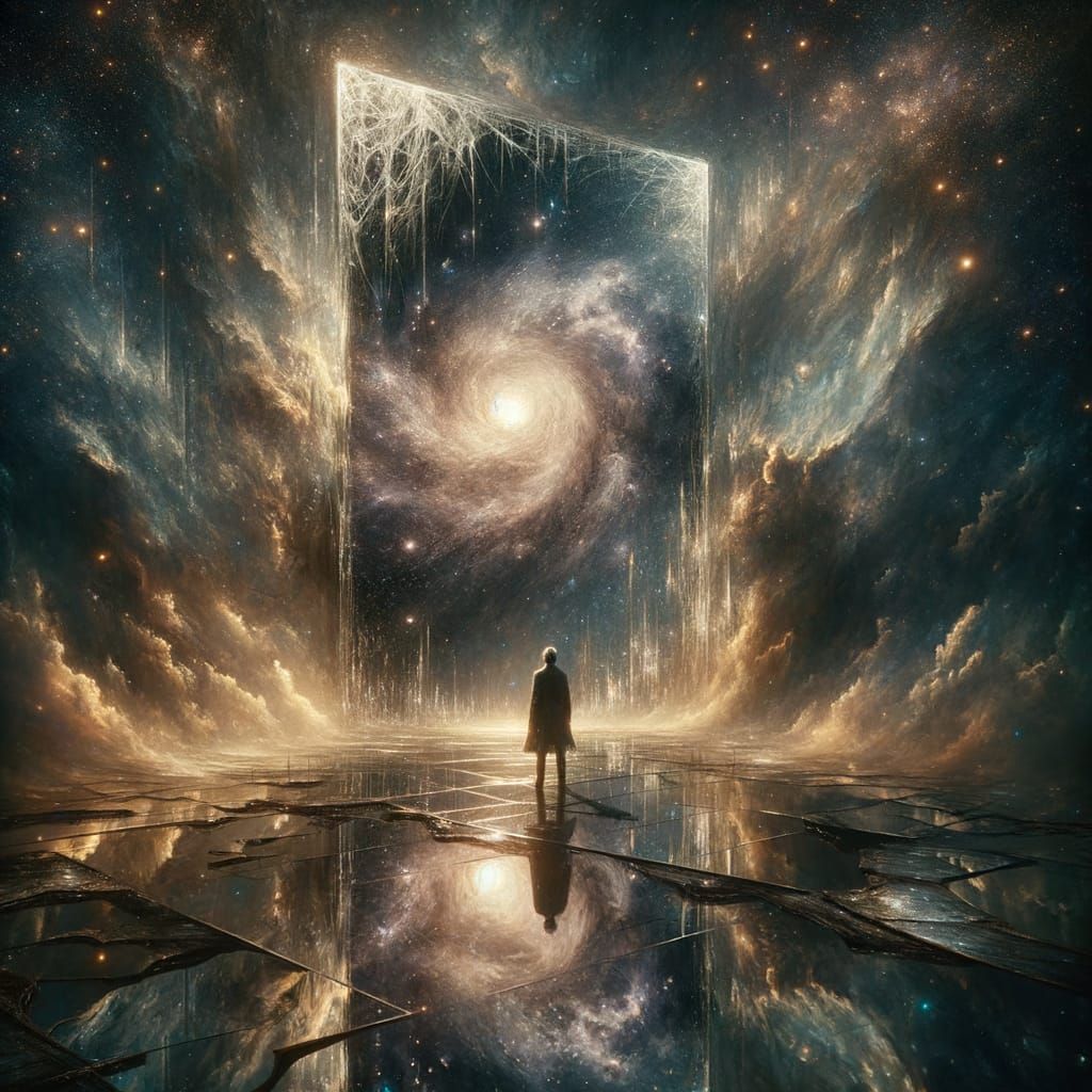 Cosmic Mirror: Existential Dread in Surreal Style