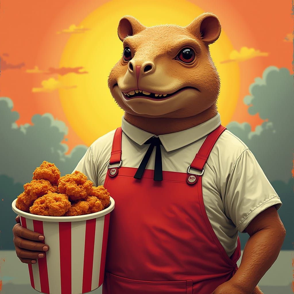 Capybara-T Rex Hybrid with KFC in Digital Art Style