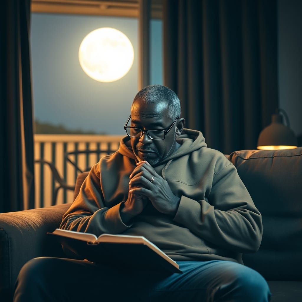 African American Man in Prayer, Inspired by Bierstadt's Land...