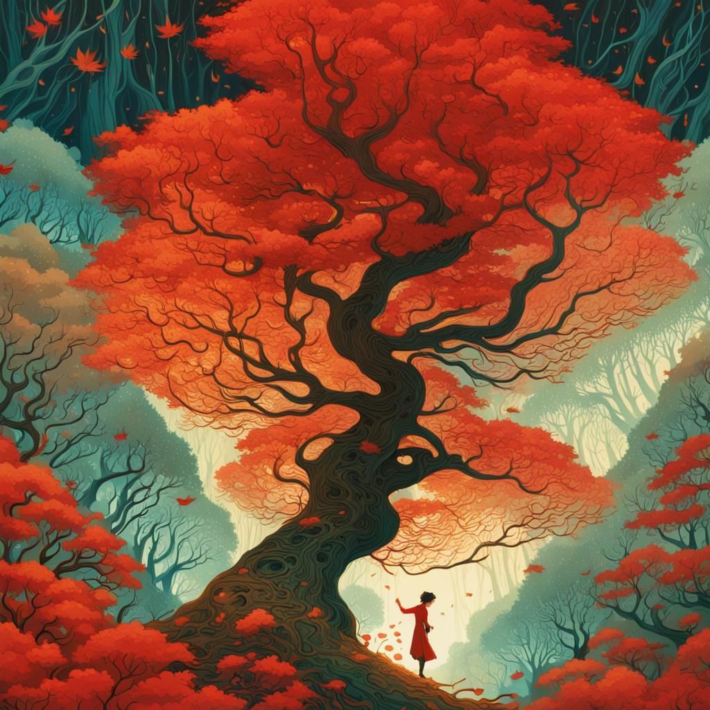 Red maple trees forest