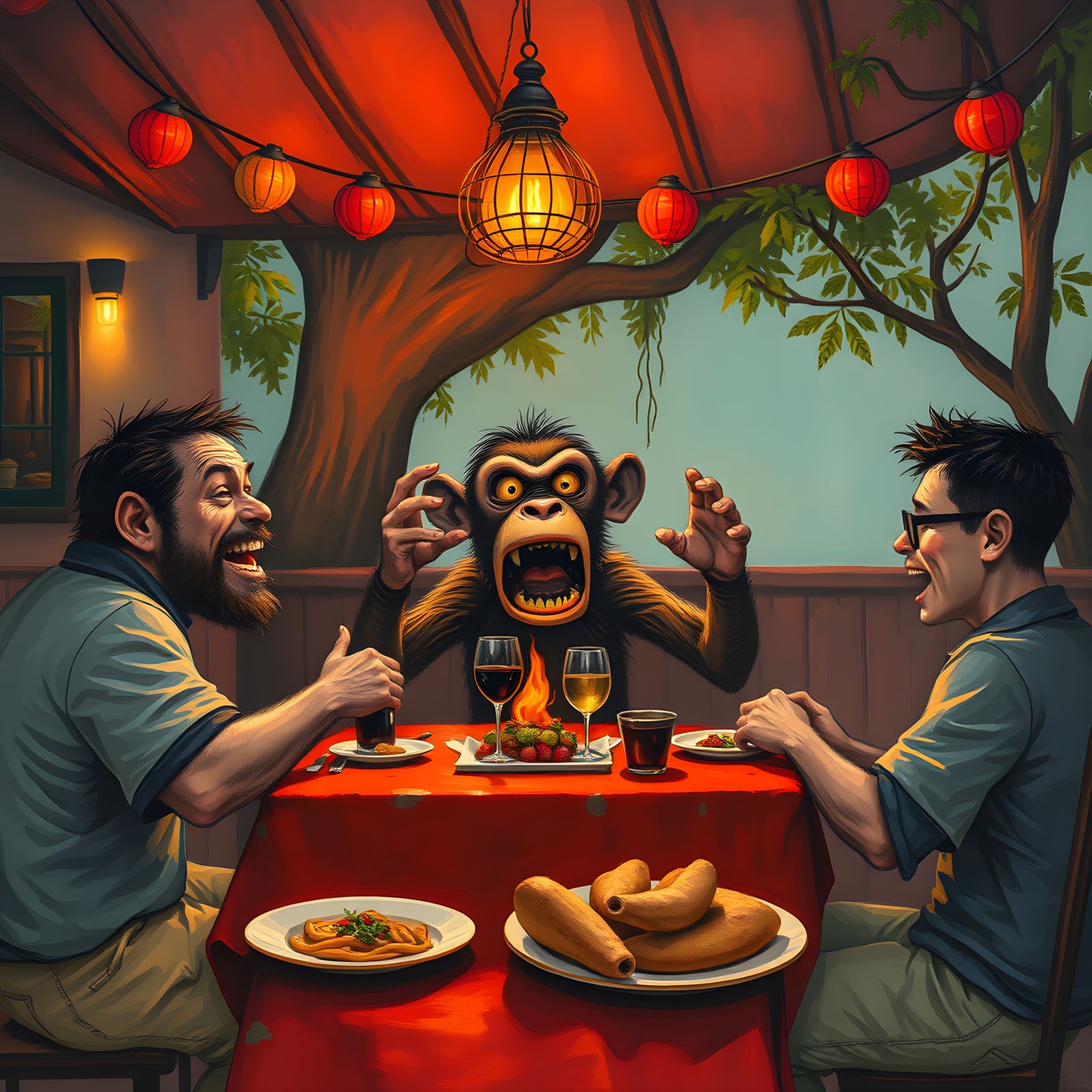 Surreal Monkey Crashes Dinner Party: Horror and Humor